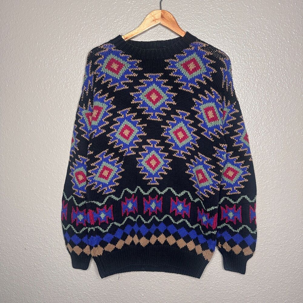Vintage Izod Southwestern Knit pullover Sweater Geometric 90s